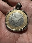Pendant 1000 Lire Coin Repubblica Italy In Sterling Silver Mount Deco Modernism
