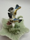 Vintage Small Italian Porcelain Blue Birds On Lily Figurine  Majolica  N Mark