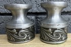Vintage Norsk Tinn Rosemaling Pattern Pewter Candle Holders Norway Set Of 2