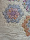 Vintage Quilt Blue And Orange Grandmother Flower Garden Handmade Hexagon 83x74