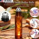 Prettycare 12-pack Amber Glass Roller Bottles 12 Pack With Black Cap 