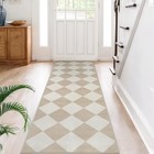  Checkered Print Carpet Runners For Hallway 6ft  Beige Ultra Thin Washable 