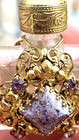 Vintage Ornate Jeweled Filigree Brass Czech Glass Mini Perfume Scent Bottle