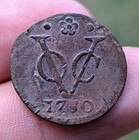 Rare     Error Double Struck 1750 Dutch Netherlands Voc 1 Duit Holland Coin_b236