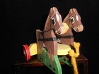   Vintage Pull Toy    Age Unknown   Horses   Wooden Wheels