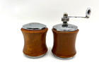 Vintage Mid-century Modern Wood   Metal Salt Shaker And Pepper Grinder- Usa