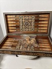 Vtg Mid Eastern Micro Mosaic Inlaid Wood   Mop Backgammon Chess  Checker Board