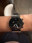 Movado Sapphire Synergy Black Dial Chronograph Date Rubber Strap 38mm With Box