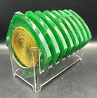 Vintage Set Of 8 Midcentury Modern Lucite Acrylic Coasters Caddy Cellulose Rope