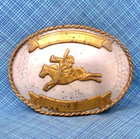 Western Rodeo Cowboy Bronc Rider Trophy Belt Buckle Nickel Silver Vtg     nox696
