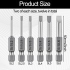 6 Pcs Hollow Ground Screwdriver Bit Set 1 4  Impact Driver Flat Head Sl2-sl6
