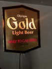 Olympia Gold Light Beer Sign 1982 Only 70 Calories Lighted 15 x11 x4  Works Vtg