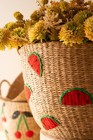 Set Of 3 Seagrass Storage Baskets With Embroidered Fruit Home Decor Collectible