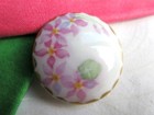 6207     Large Hand Painted Pink Floral Porcelain Antique Stud Button  1-7 16   
