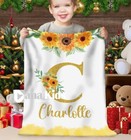 Personalized Baby Blanket  Sunflower Baby Initial Custom Name Blanket For Girls