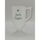 Vintage Irish Coffee White Milk Glass Mug Green Shamrock Footed Cup