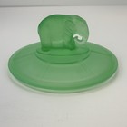 Vintage Satin Green Glass Elephant Powder Jar Lid Art Deco Vanity Cover Only