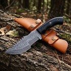 Damascus Steel Hunting Knife Handmade     Sawback Spine Fixed Blade With Sheath