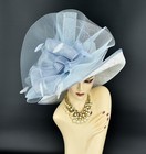 M22020  White blue  kentucky Derby Church Wedding Wide Brim Sinamay Dress Hat