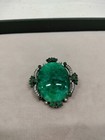 Antique Art Deco Gold Tone Faceted Green Glass Turquoise Glass Faux Pearl Brooch