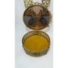 Vintage Perfume Bottles Tinted Glass Gold Gilt Ormalu Tray Filigree 3 Pieces