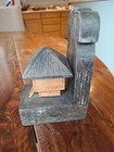 Tiki Bookend Vintage Hand Carved Wooden Wood Polynesian Hut Tropical Palms - 1