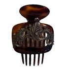 Rarity Vintage Hair Clip hair Comb faux Tortoiseshell W silver Toned Fretwork