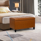 Storage Ottoman Bench  33 Inches Leather Rectangle Tufted Ottoman With Wooden Le