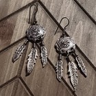Vintage Navajo 1950s Sterling Concho And Feathers Dangle Earrings 13grams 925