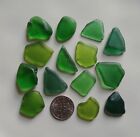 14 Green Mix Med Pieces Jq - Genuine Surf Tumbled Sea Glass Beach Glass Bulk