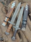 Hand Forged Medieval Sword Dagger Damascus Steel Razor Sharp With Scabbard
