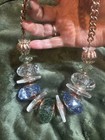 Vintage 80   s Statement Chunky Necklace  Green  Blue   Clear Faceted Beads 