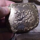 Vintage Jewelry Casket Silverplate Floral Embossed Red Velvet Lined Trinket Box