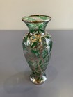 Antique Art Nouveau Green Swirled Art Glass Vase W sterling Silver Overlay 6 h