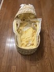 Vintage Wicker Moses Basket Hooded Baby Bassinet Carrier Plaid Liner Handles