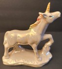 Ceramic Unicorn Statue Figurine White Irridescent Glaze Rainbow Mane Tail 6 