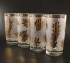 Libbey Iced Tea Tumblers Set Of 4 Gold Leaves Frosted Mid-century Vintage