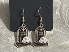 Gothic Skull Grave Halloween Charm Gold Dangle Bohemian Fashion Fun Earring Set