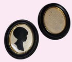 Vintage Oval Silhouette Wall Plaques Black Gold Frames Made In Germany