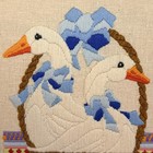 Vtg Framed Crewel Embroidery Geese In Basket Goose Wall Art Country Cottage