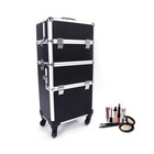3 In 1 Aluminum Rolling Makeup Train Case Cosmetic Trolley Large Storage Box