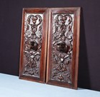 Pair Of Antique French Solid Walnut Wood Highly Carved Panels With Faces