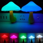 2   Mushroom Led Night Lights Romantic Light Sensor Plug-in Wall Lamps 7 Color Us