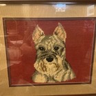 Needlepoint Picture schnauzer dog framed double Matted 16   l X 13   h excellent  