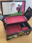 Vintage Japanese Black Lacquer Abalone Inlay Mt  Fuji Scenic Music Jewelry Box