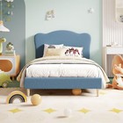 Twin Bed Frame For Girls Kids W headboard  cute Velvet Upholstered Platform Bed