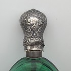 Faceted Green Glass Perfume Bottle Antique Birmingham With Jb Sterling Silver 