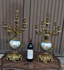 Pair Antique Bronze Porcelain Putti Angel Candelabras Candle Holders