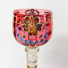 Antique vintage Moser  Wine Glass Hand-painted Bohemian  Cranberry
