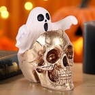  Mini Skull Head With Ghost Figurine Cute Halloween Decor  Spooky Skeleton Gold